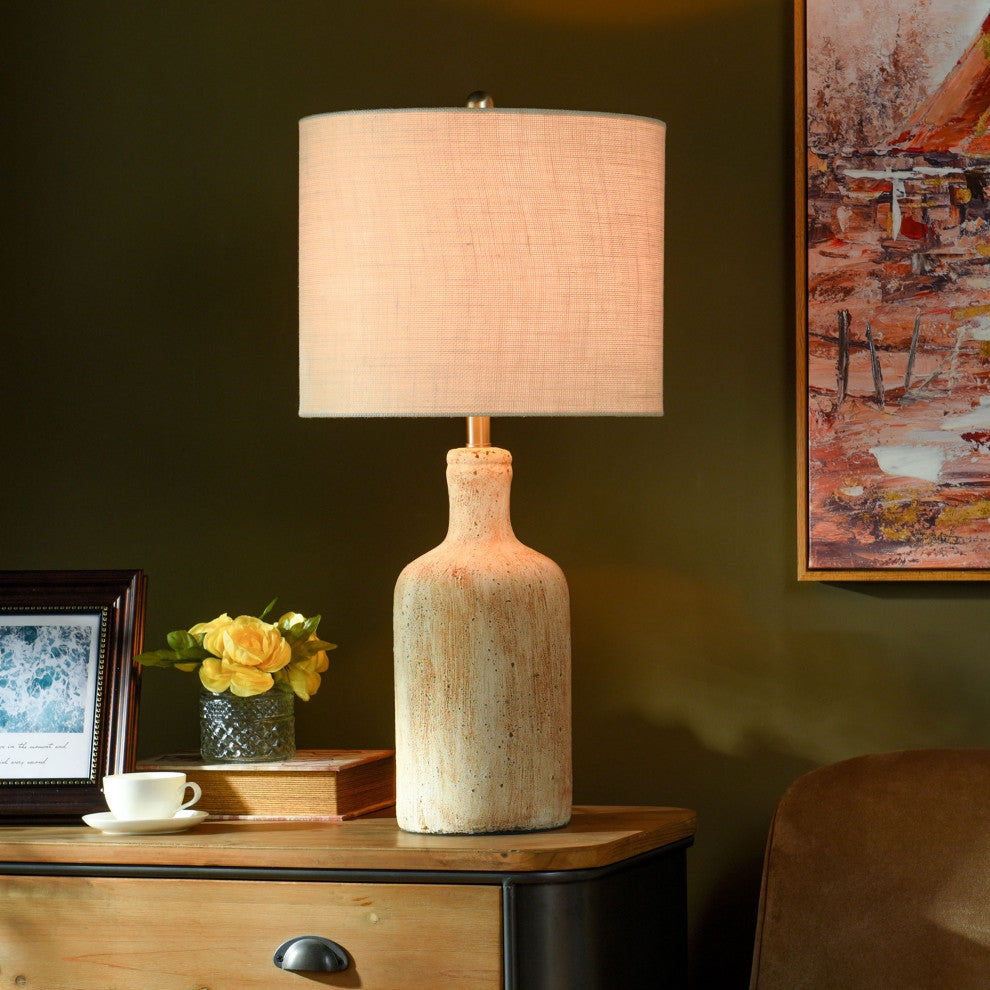 Olney, Textured Concrete Table Lamp with Drum Shade, Multi-Color Cream Finish