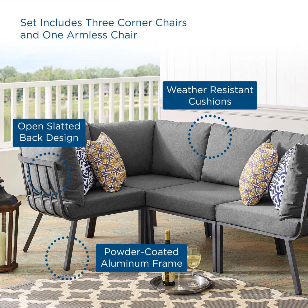 Lounge Sectional Sofa Chair Set, Aluminum, Metal, Gray, Modern, Outdoor