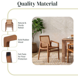 Davina Teak Dining Side Arm Chair, Java Brown
