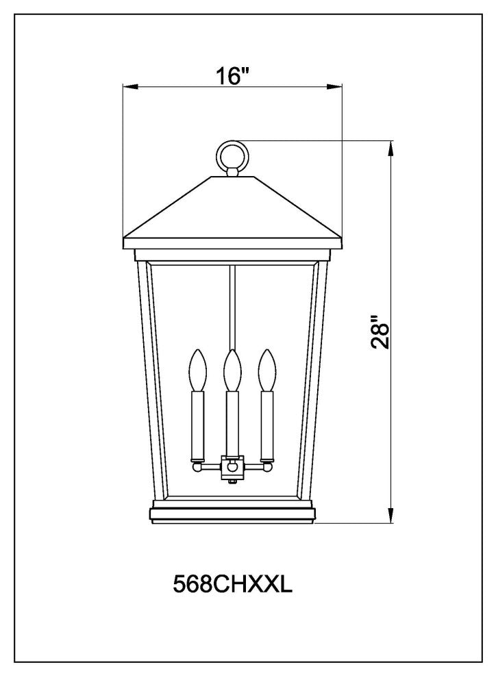 Zlite 568CHXXL-BK 4-Light Outdoor Chain Mount Ceiling Fixture, Clear Beveled