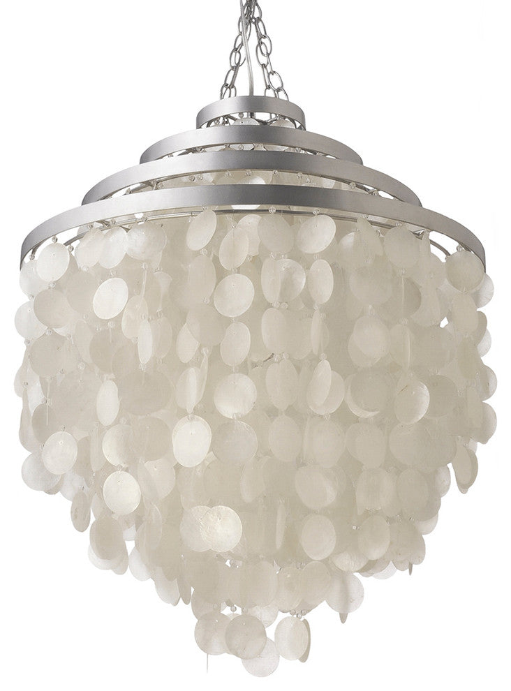 Round Chandelier With Capiz Shells, White