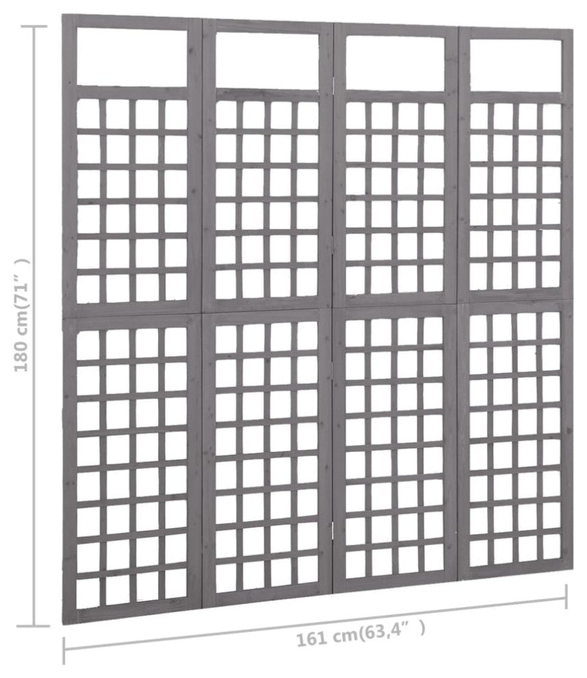 vidaXL Solid Fir Wood 4-Panel Room Divider/Trellis Gray 63.4" Privacy Screen