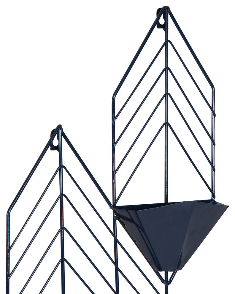 Tain Geometric Metal Wall Hanging Planter With 3 Pockets, Navy Blue
