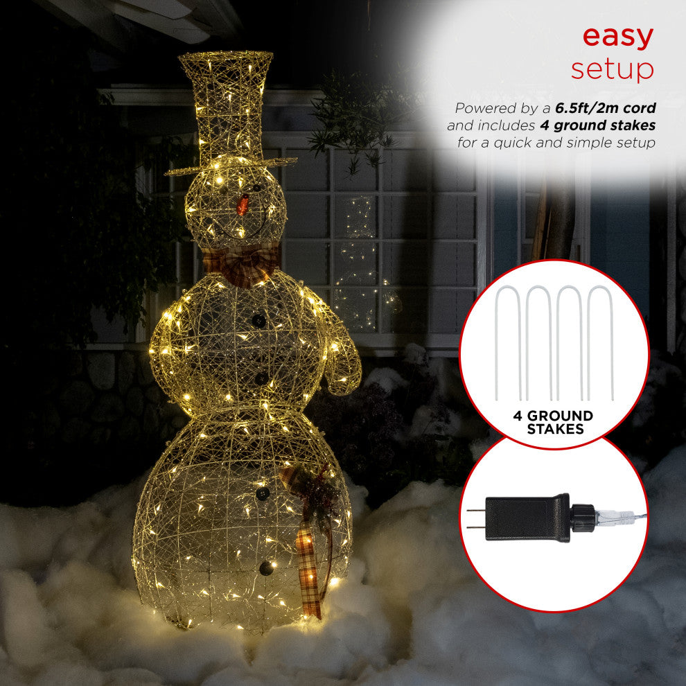 Gold Wire Snowman DÃ©cor with Warm White LED Lights, 28"l X 18"w X 71"h (Extra La
