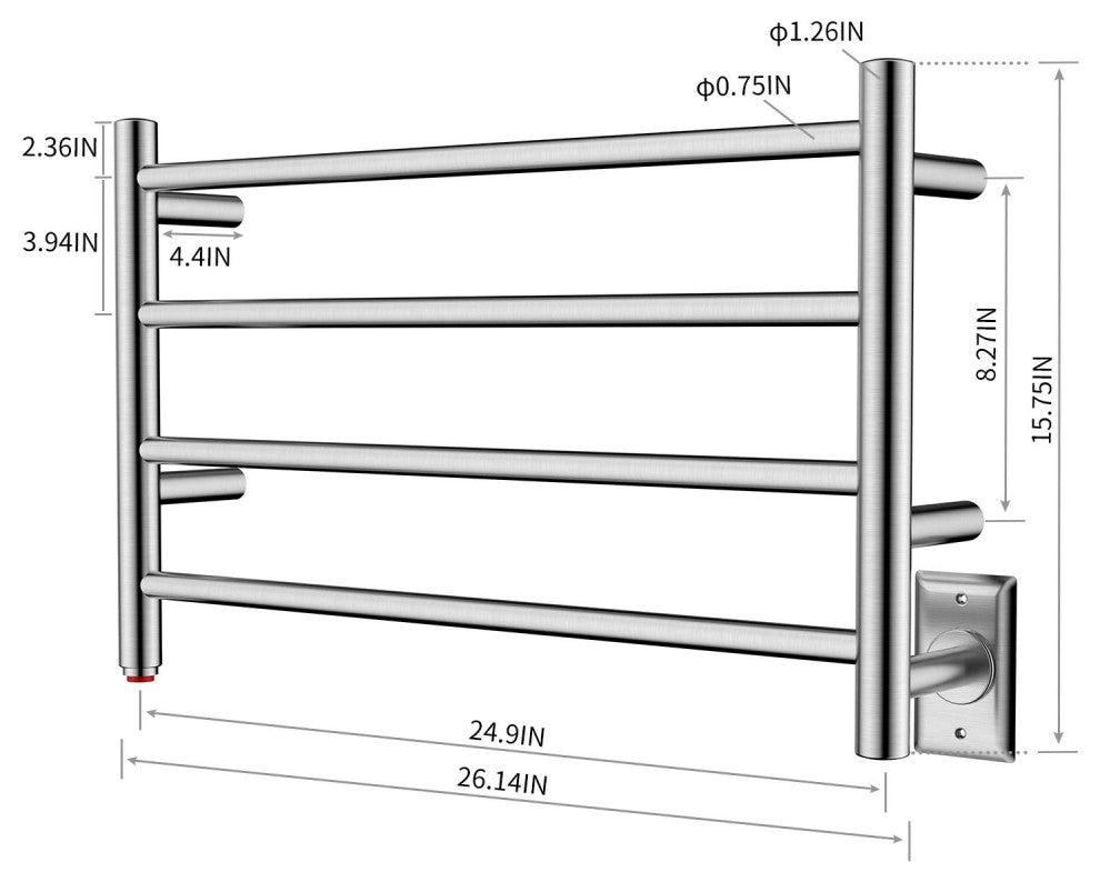 HEATGENE 4 Bar Wall-Mounted Plug-in / Hard-wiring Towel Warmer, Brush Polish