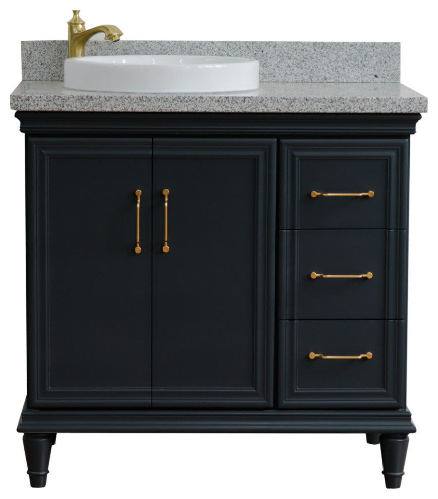 37" Single Vanity, Dark Gray Finish With Gray Granite