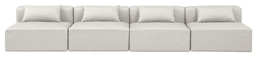 Cube Upholstered Modular Sofa, Cream, 4-Piece: 4 Armless Chair, Vegan Leather