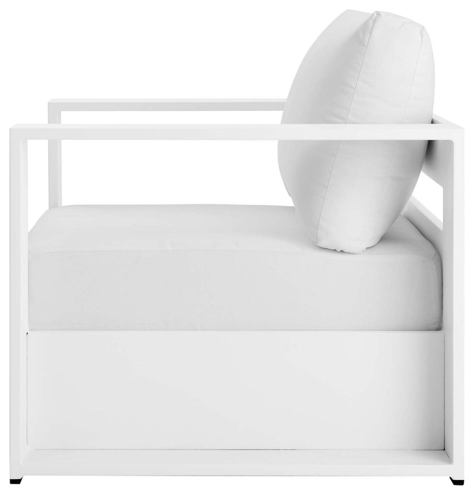 Lounge Chair Armchair, White, Aluminum, Modern, Outdoor Patio Hospitality