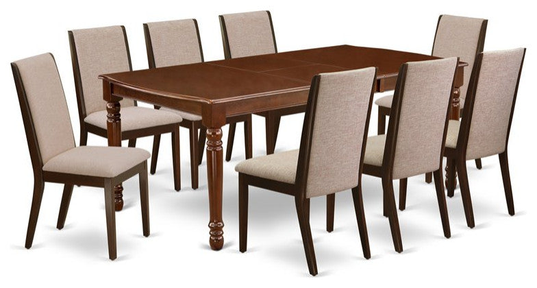 9-Piece Dining Set, 8 Chairs and Rectangle Table Solid Wood, Mahogany