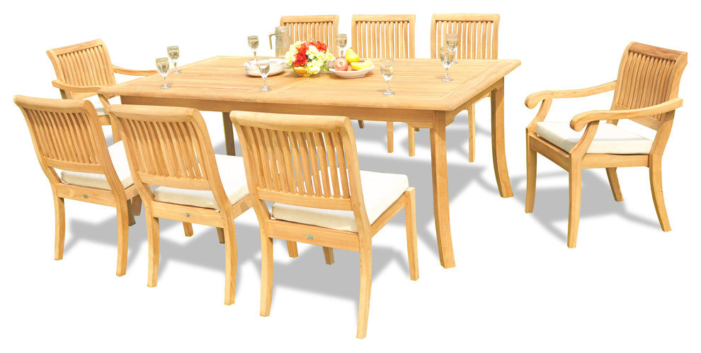 9-Piece Outdoor Teak Dining Set: 83" Rectangle Table, 8 Arbor Stacking Chairs