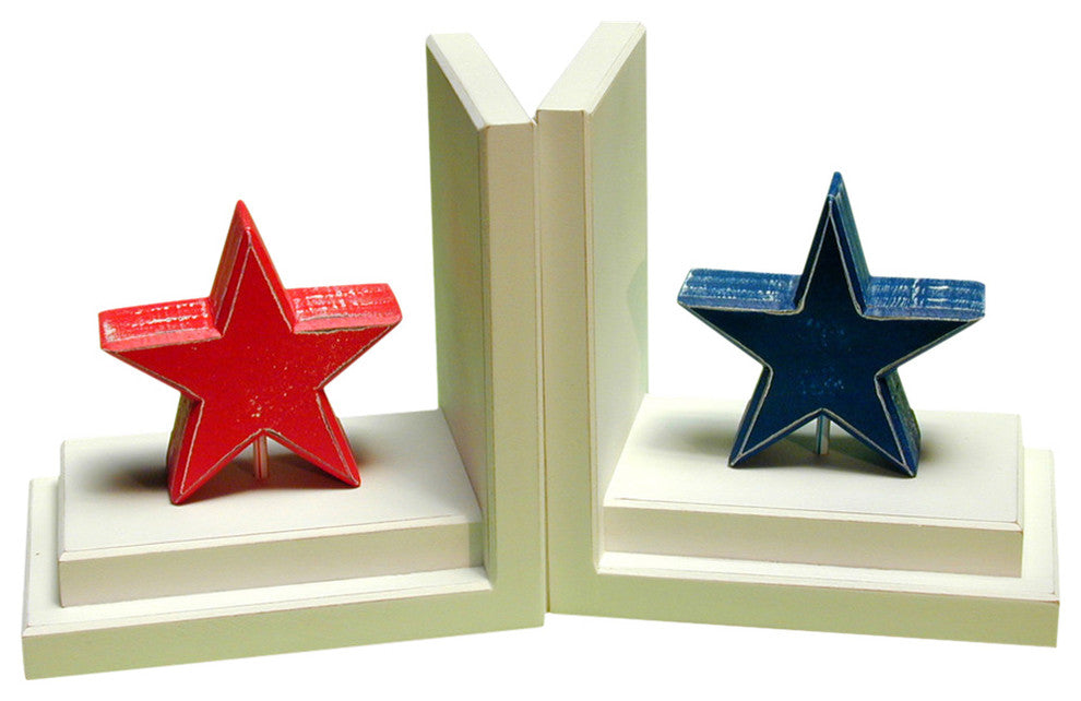 Distressed Star Bookends, Red and Blue