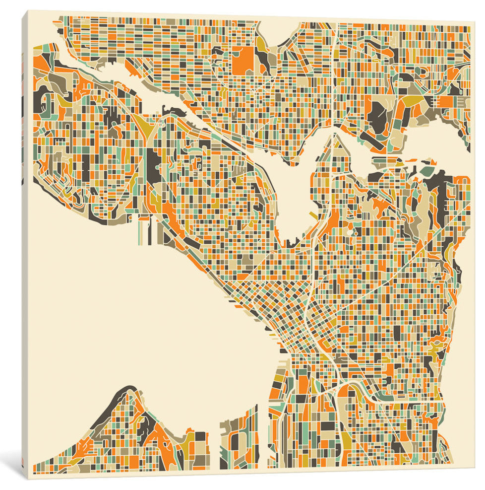 "Abstract City Map of Seattle" by Jazzberry Blue, 26x26x1.5