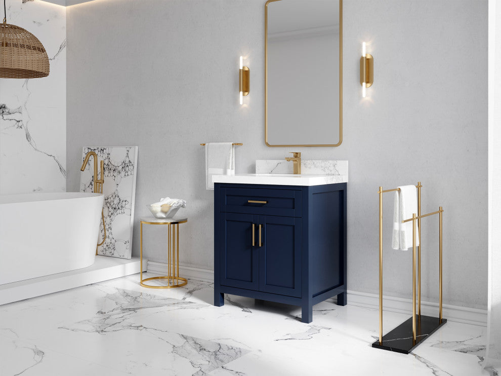 Cambridge 30 Single Sink Bath Vanity in Hale Navy Blue 2" White Quartz