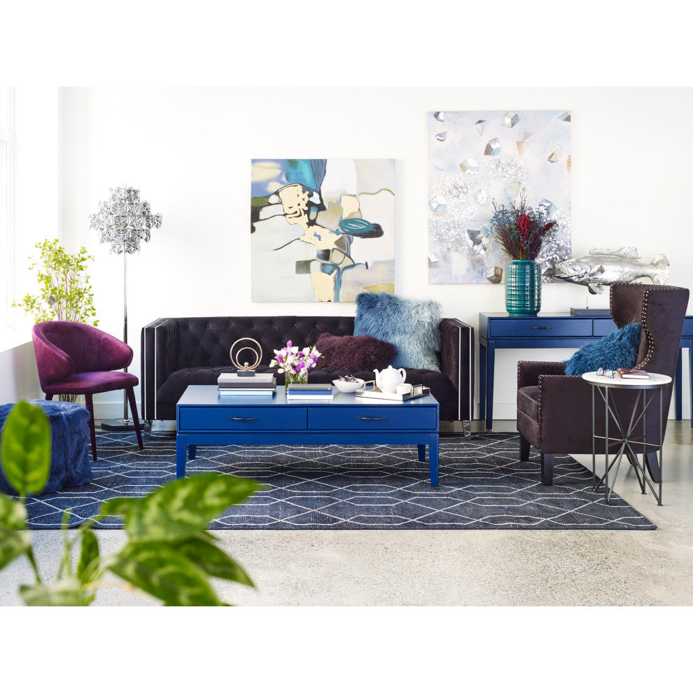 Contemporary Lamb Fur Pillow Blue - Blue