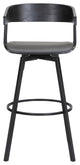 Athena 27" Swivel Black Wood Counter Stool in Gray Faux Leather with Black Metal, 31