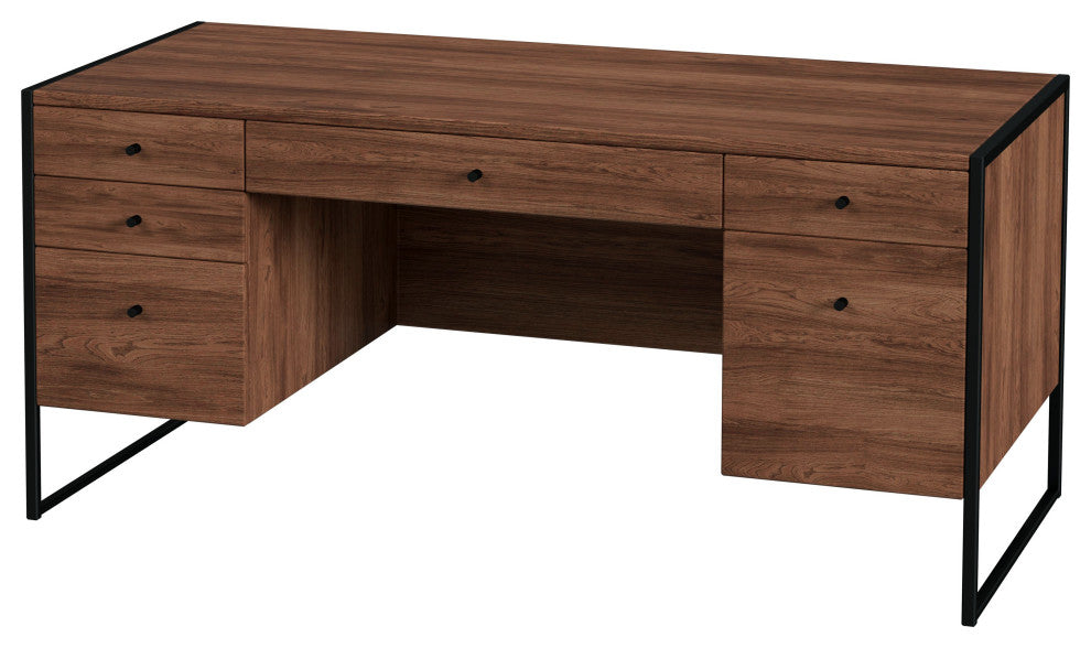 Drake 2 Drawer Iron and Wood Writing Desk