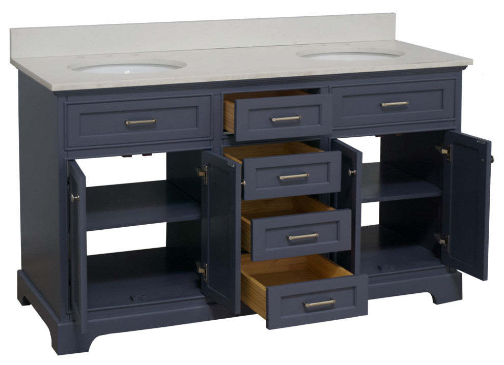 Aria 60" Bathroom Vanity, Marine Gray, Quartz, Double Vanity