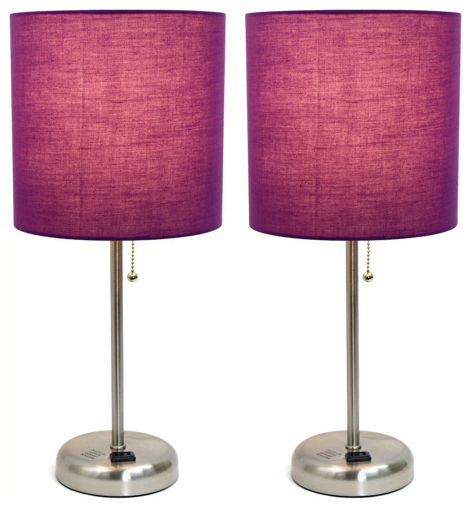 LimeLights Stick Lamp with Charging Outlet and Fabric Shade Two Pack Set