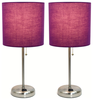 LimeLights Stick Lamp with Charging Outlet and Fabric Shade Two Pack Set
