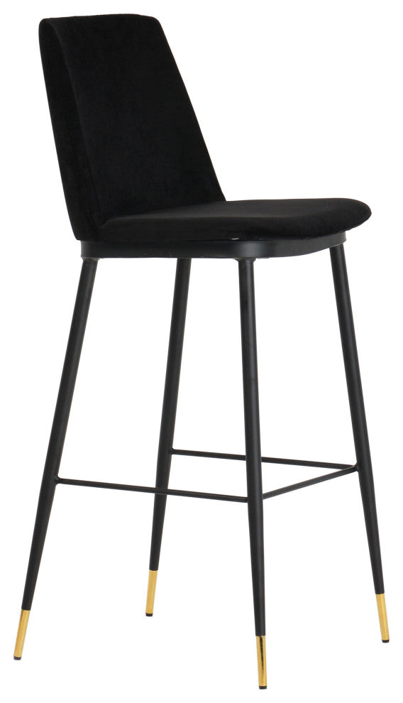 Evora Black Velvet Counter Stool (Set of 2) - Black