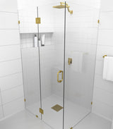 78"x42"x39" Frameless 90 Degree Shower Enclosure Glass Hinge, Polished Brass