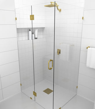 78"x42"x39" Frameless 90 Degree Shower Enclosure Glass Hinge, Polished Brass