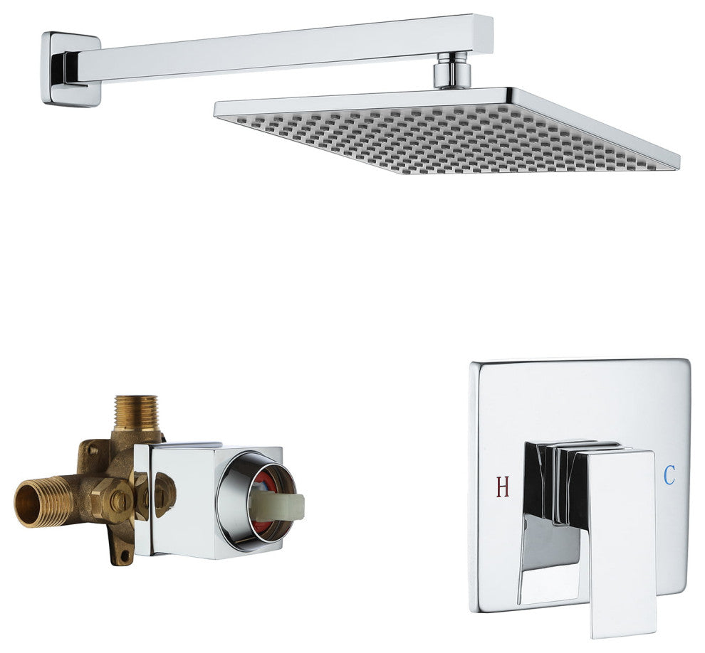CASAINC 9" Wall Mounted Square Shower System Set Single Handle, Chrome