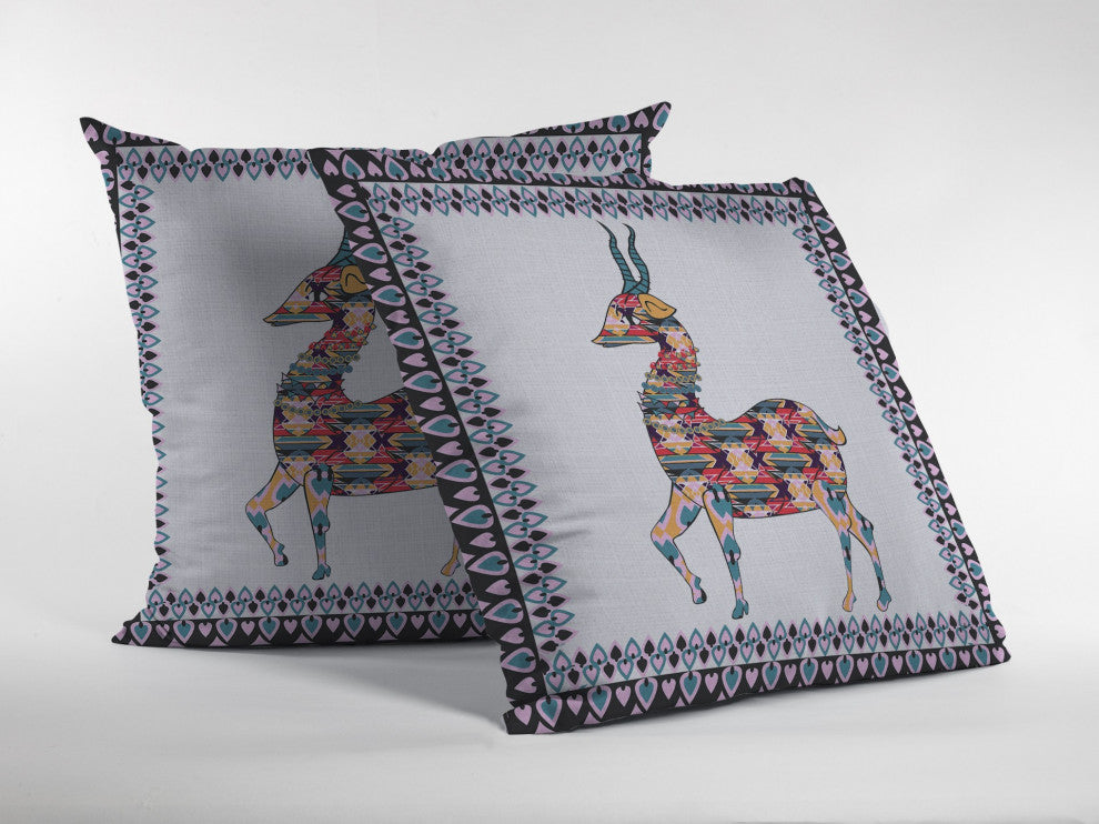 20" Blue White Boho Deer Suede Throw Pillow