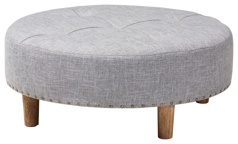 Nicky Light Gray Fabric Natural Wood Cocktail Ottoman