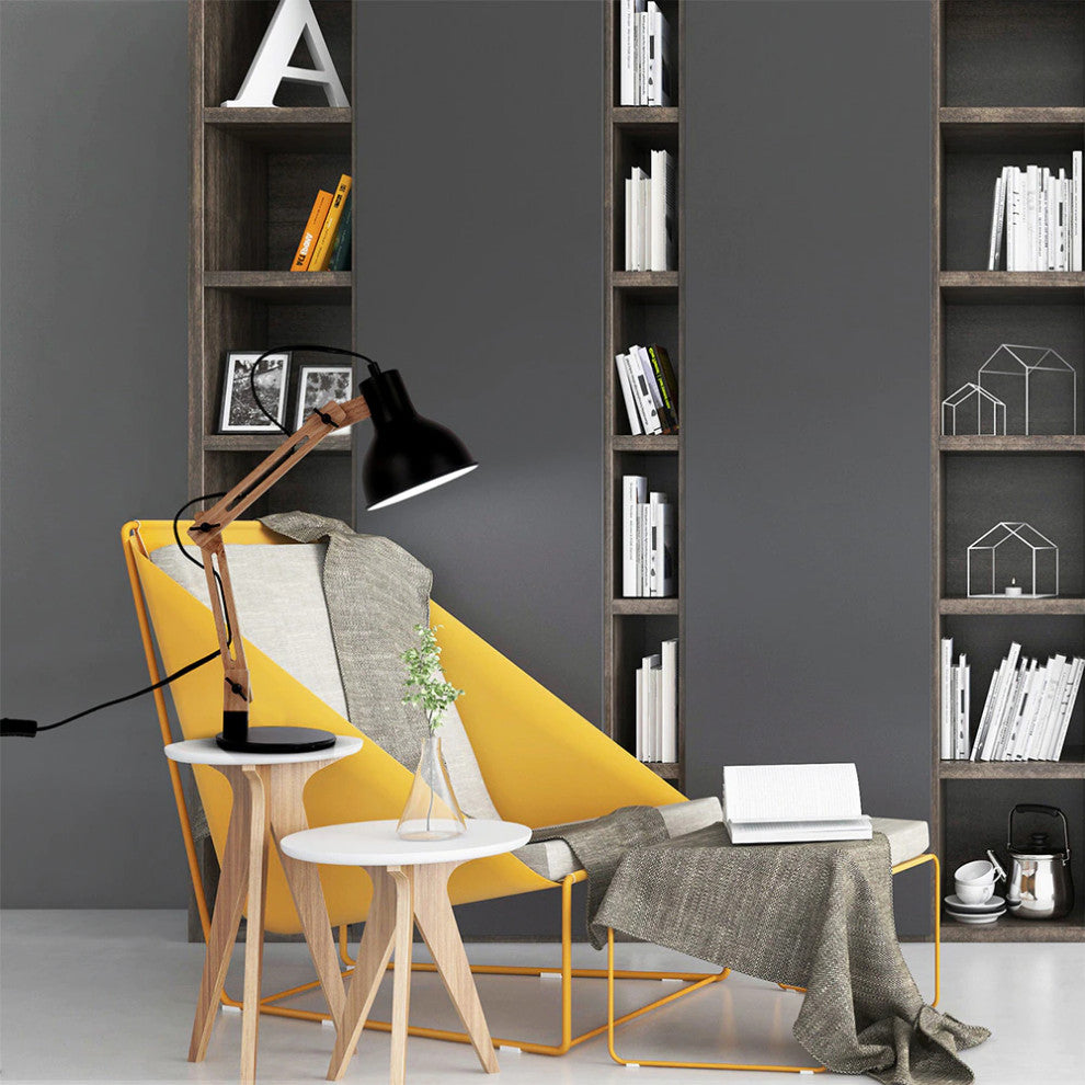 Modern Black Wood LED Desk Lamp For Bedside, Office