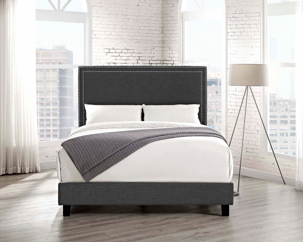 Picket House Furnishings Emery Upholstered Platform Bed, Charcoal, Queen