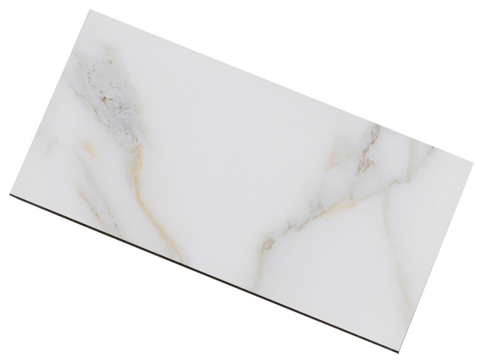 Nature 4 in x 8 in Glass Subway Tile in Calacatta Gold