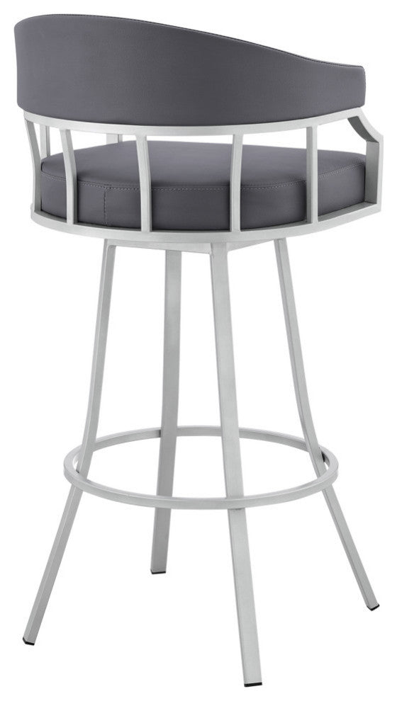 Palmdale Swivel Faux Leather Stool, Silver/Slate Gray, 30" Counter Height