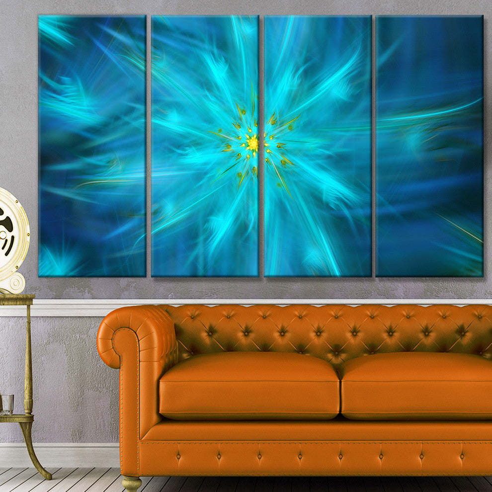Amazing Dance of Blue Petals, Floral Canvas Art Print, 48"x28", 4 Panels