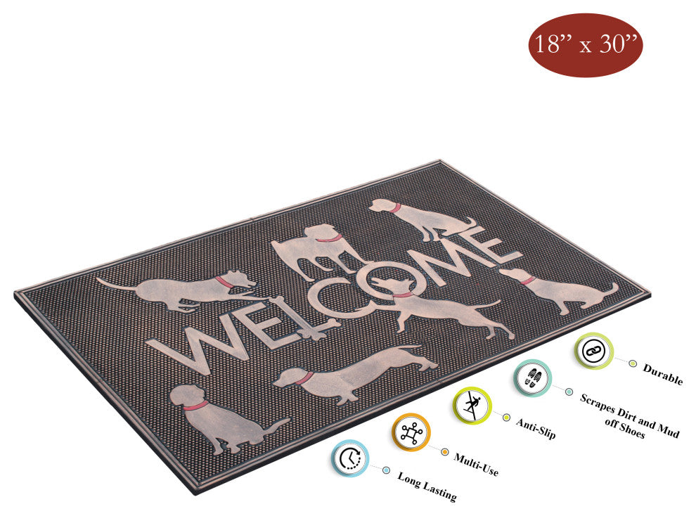 A1HC  Dogs Welcome Rubber Pin Mat, Beautifully Copper Finished 18"x30"