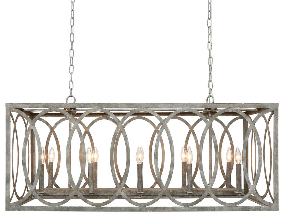 Chatrie Large Rectangular Distressed Gray Chandelier, 45"