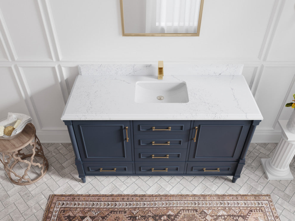 Aberdeen 60 Single Bathroom Vanity in Hale Navy Blue  1.5" Empira Quartz