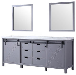Marsyas 80" Dark Gray Double Vanity Carrara Marble Top Sinks, 30" Wall Mirrors