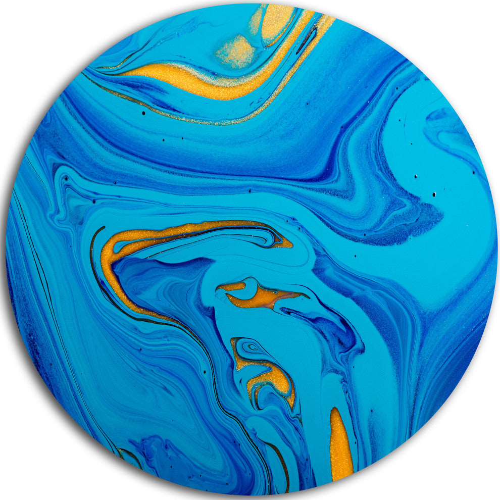 Light Blue Abstract Acrylic Paint Mix, Abstract Disc Metal Artwork, 11"
