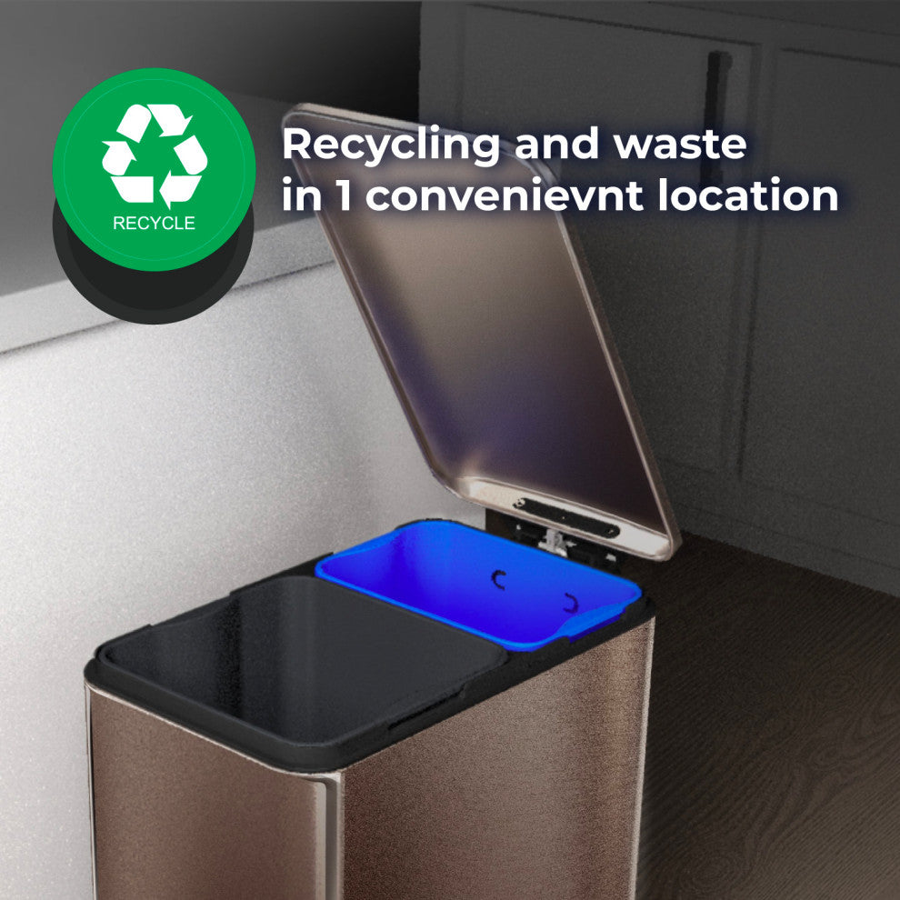Home Zone Living 13 Gallon Kitchen Trash Can, Dual Compartment Recycle, 50 Liter
