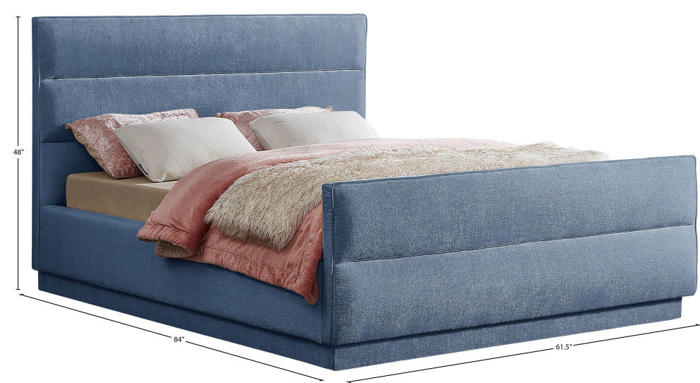 Paxton Chenille Fabric Upholstered Bed, Blue, Full