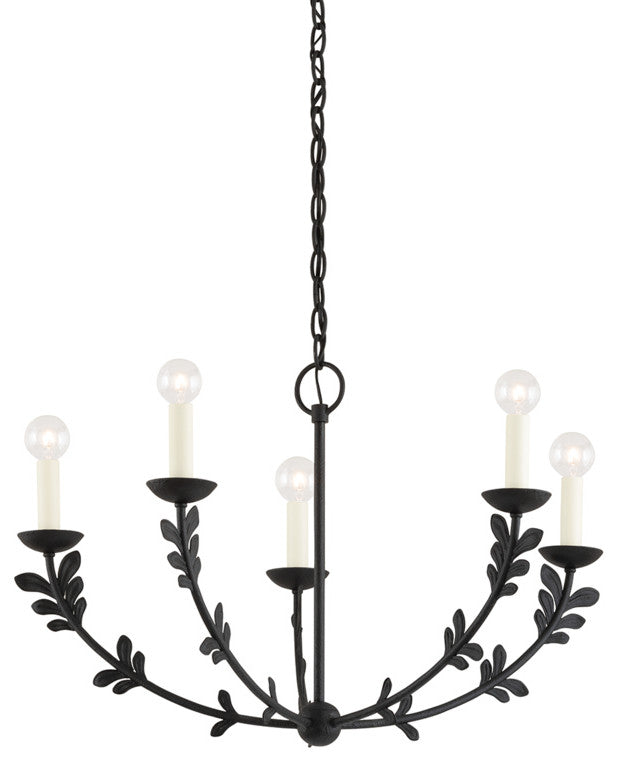 Florian Five Light Chandelier, Black Iron