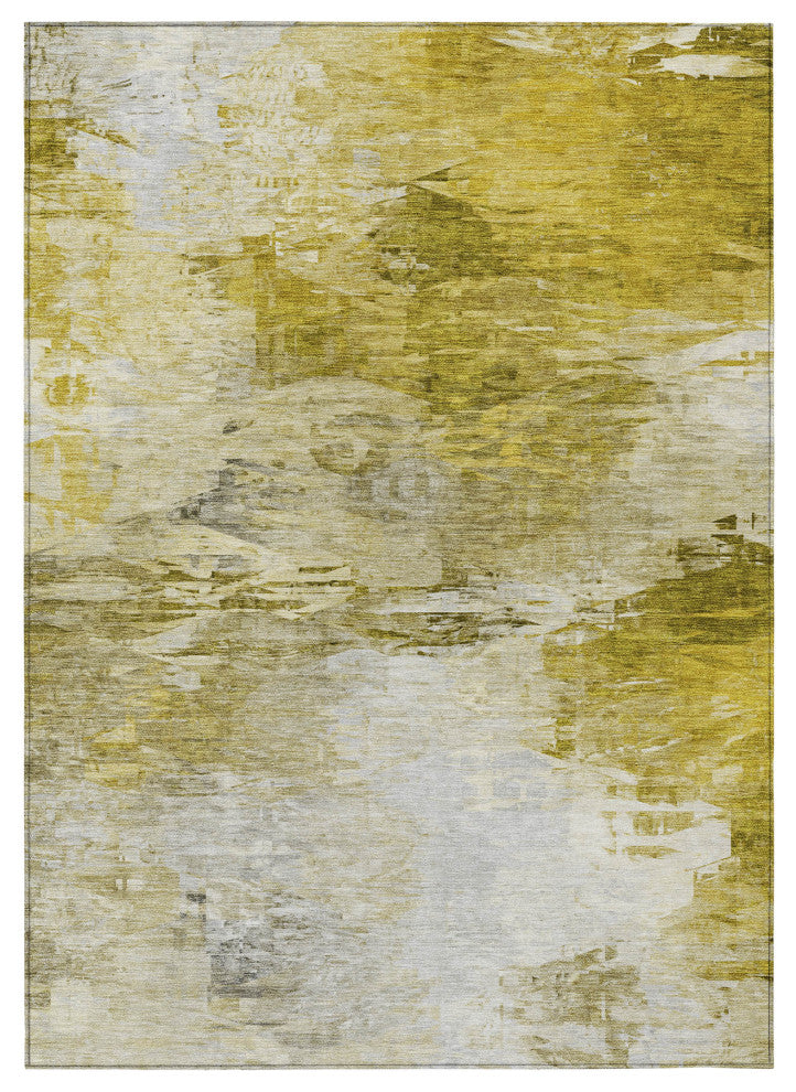 Machine Washable Indoor/Outdoor Chantille ACN595 Gold 10' x 14' Rug