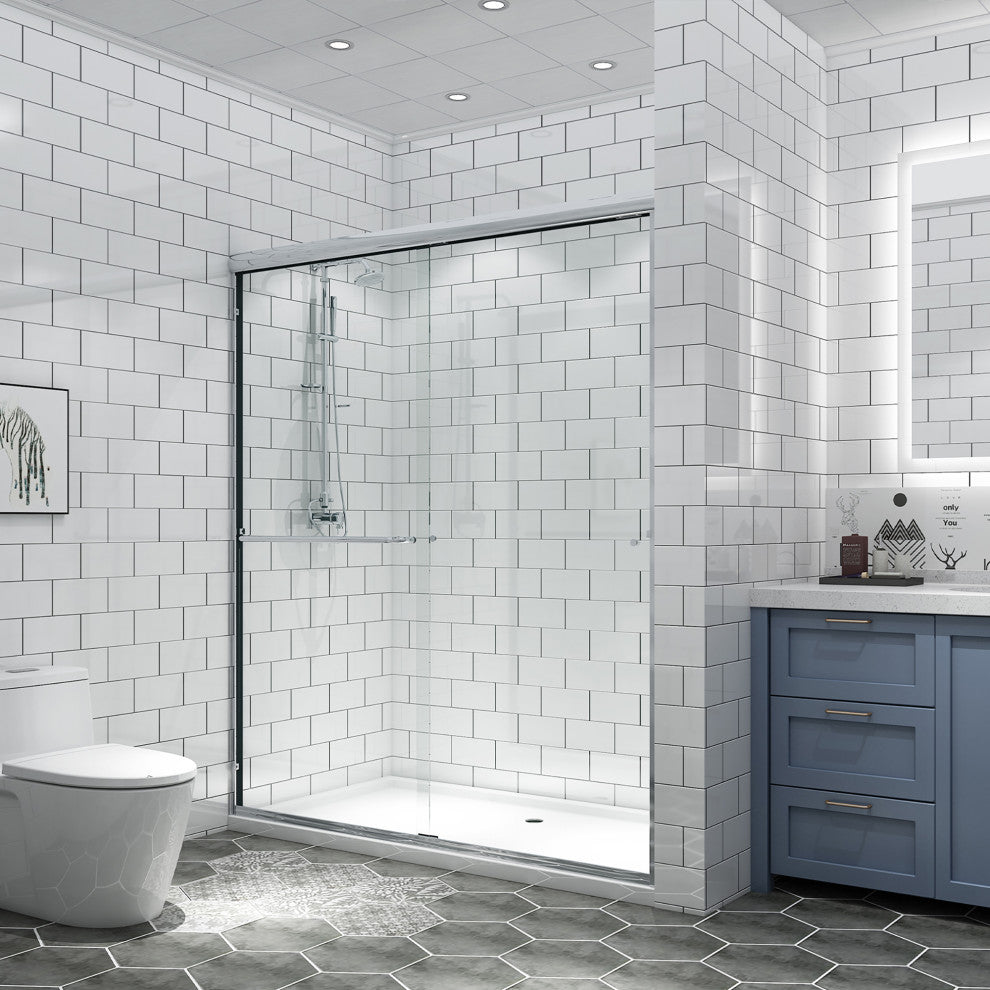 60" W x 70" H Traditional Sliding Shower Door, Chrome
