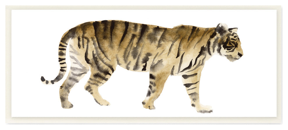 Tiger Prowl Large Cat Animal Watercolor Painting, 7"x17", Wood Art