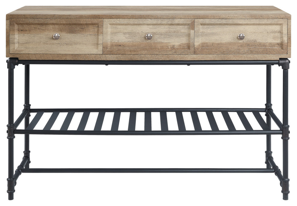 3 Drawers Sofa Table, Oak and Sandy Black