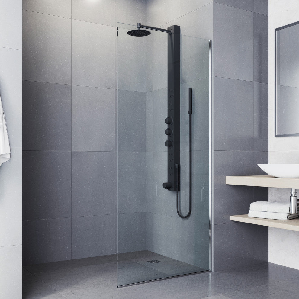 Bowery 58" H x 4" W 4-Jet Shower Panel with Round Shower Head and Tub Filler, Matte Black
