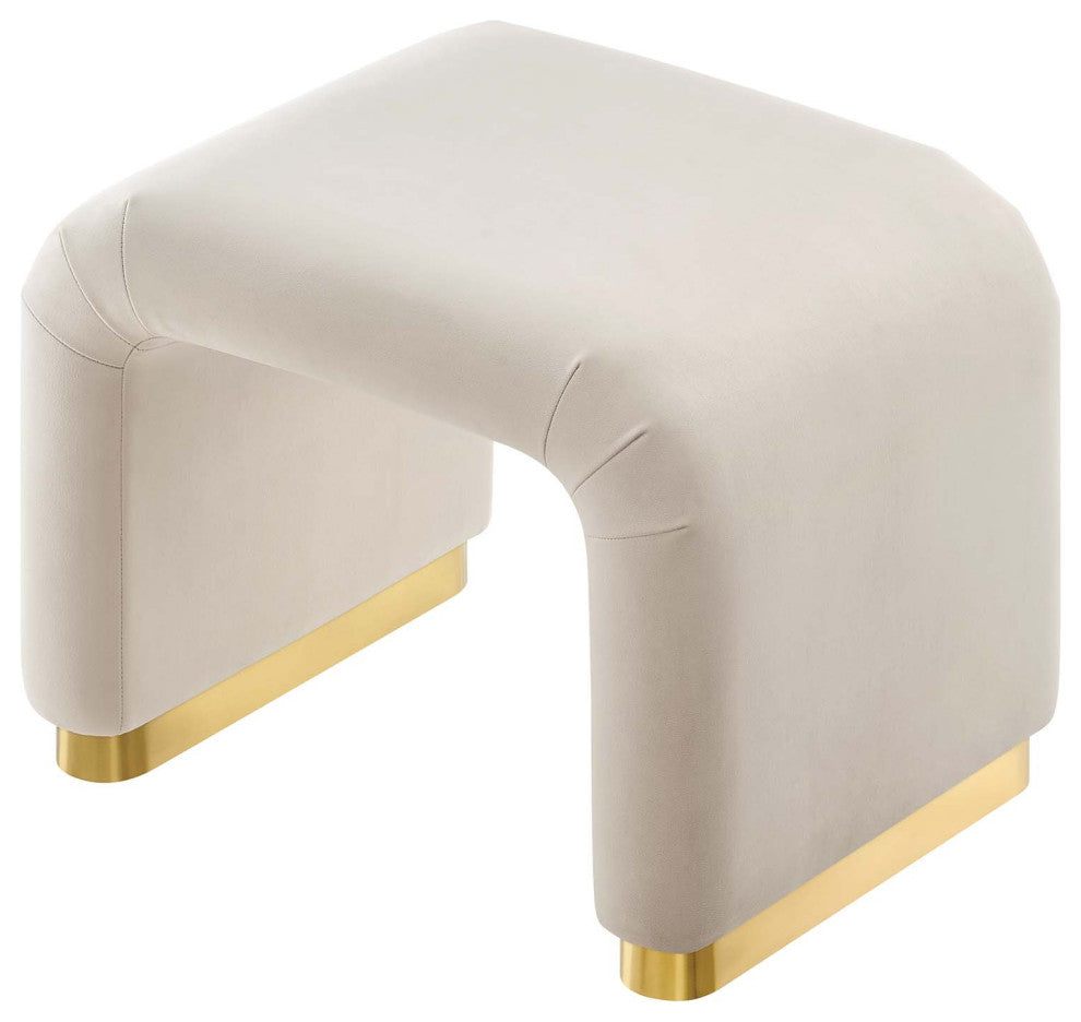 Koda Performance Velvet Waterfall Stool - Brass Almond