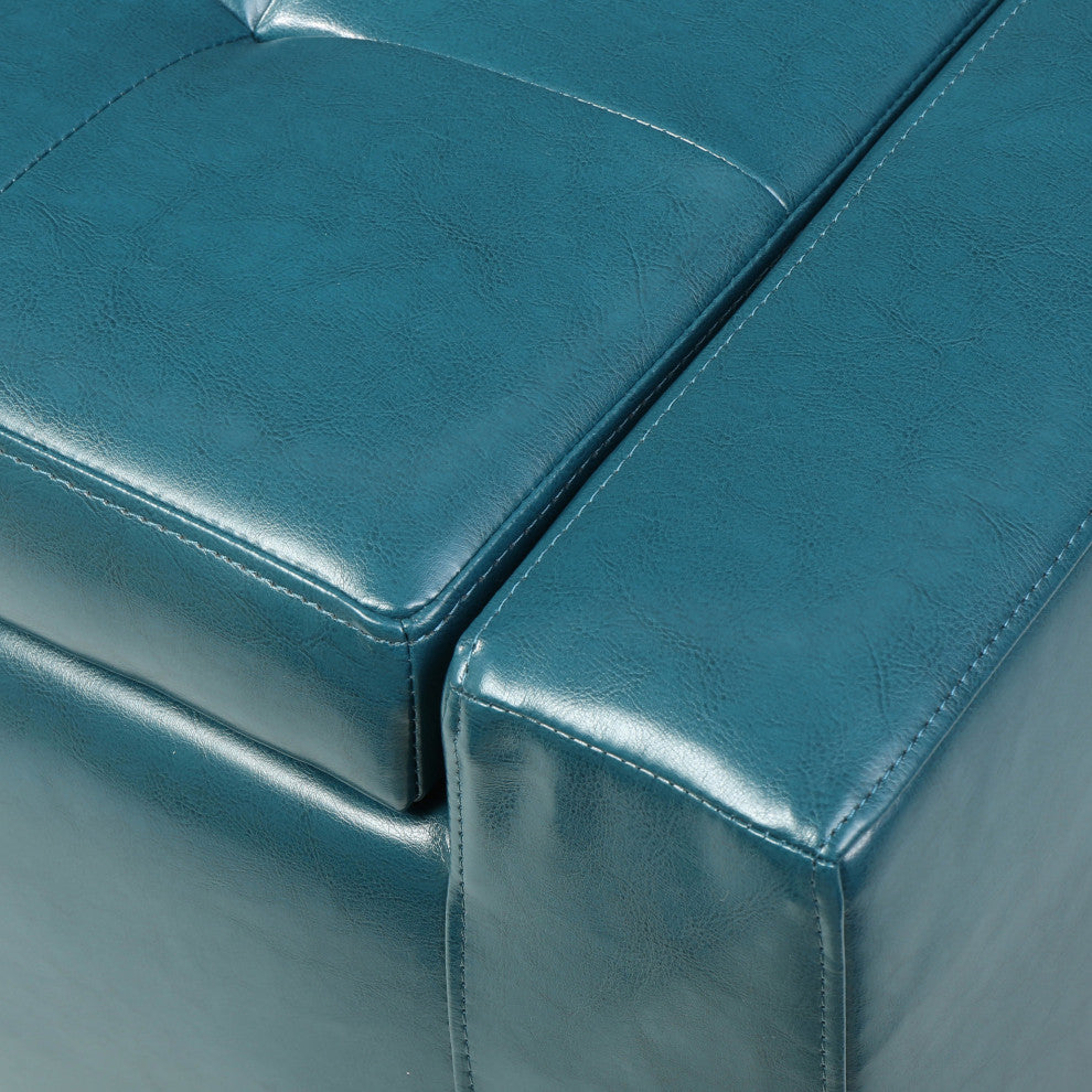 GDF Studio Robin Brown Leather Storage Ottoman Bench, Teal