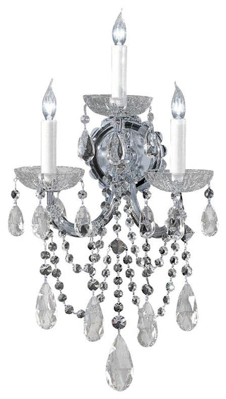 Maria Theresa 3-Light Sconce, Polished Chrome, Clear Hand-Cut Crystals